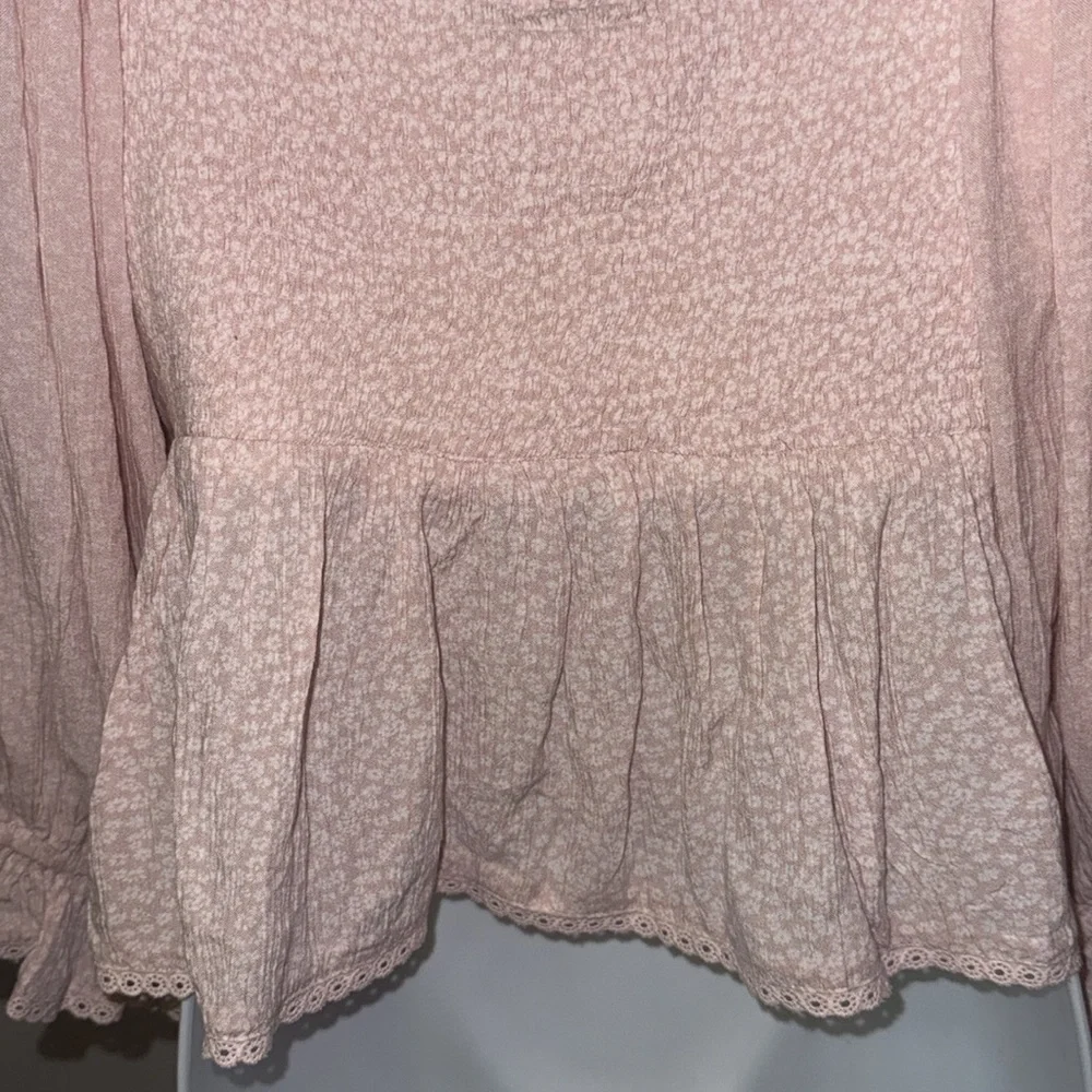Free People Pink Puff Sleeve Smocked Blouse , sz M